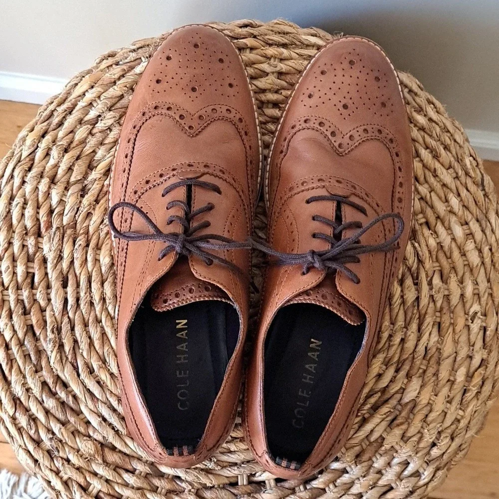 Cole Haan Mens‎ Morse Grand British Tan Leather Wingtip Oxford Derby Shoes S-10